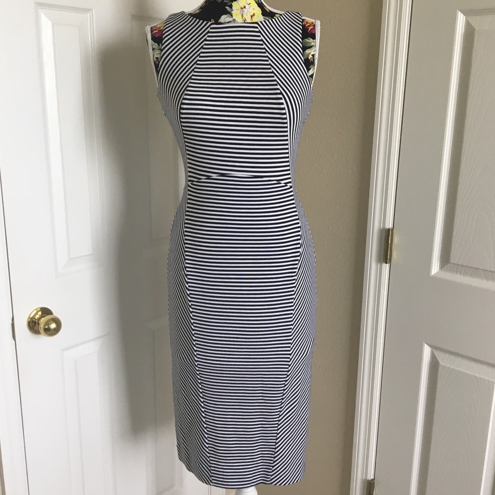 Banana Republic Ponte Stripe Black white dress NWT
